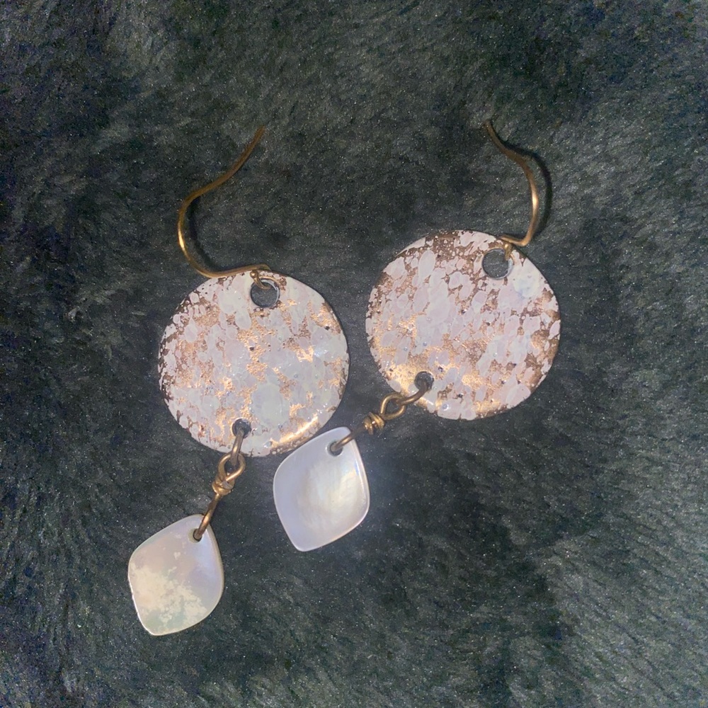 Gold and White Dangle Earrings